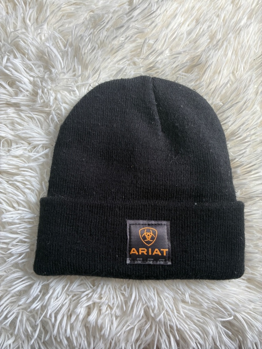 Ariat Black Beanie with Orange Logo Patch